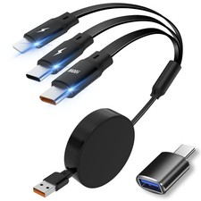 Herfair Retractable USB C Cable 5A/100W Multi Charging Cable 3-in-1 Fast Charger
