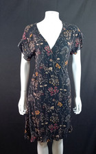 Fat Face Black Floral Print Wrap Dress 100% Viscose UK 10 EU 38 Summer