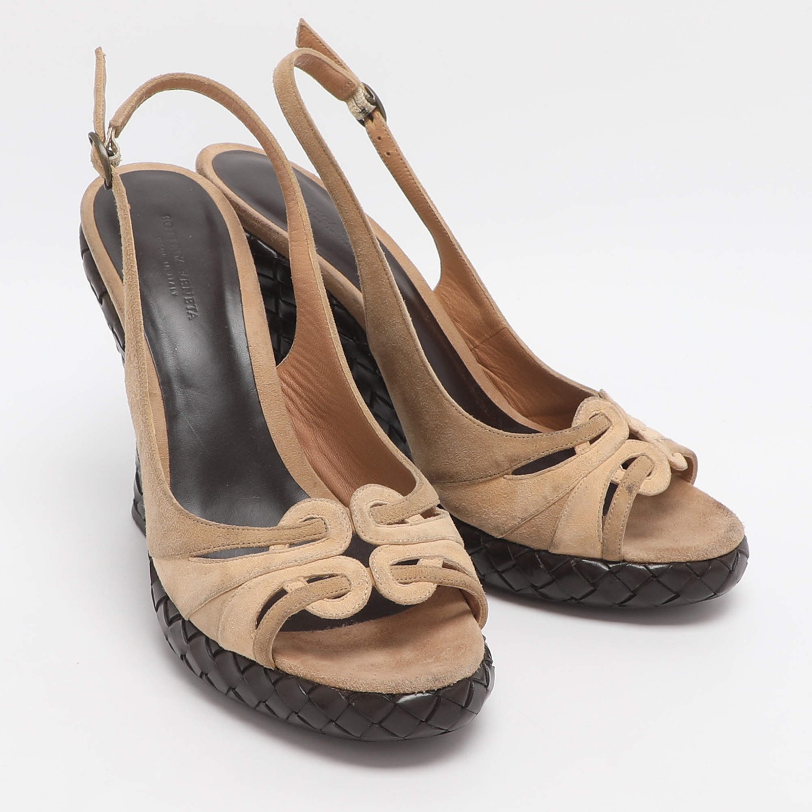 Bottega Veneta Wave Size 37 Beige Suede Intrecciato Wedge Sandals thumbnail 4