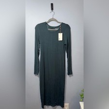 Quince Women’s Tencel Rib Knit Long Sleeve Dress in Dark Olive M NWT comfy fall