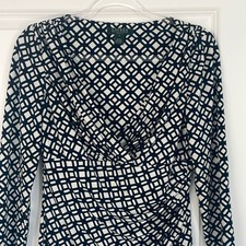 Lauren Ralph Lauren Wrap Dress Navy White Print Size 6