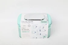 Ice Cube Tray with Storage Container and Scoop- Blue/Silver