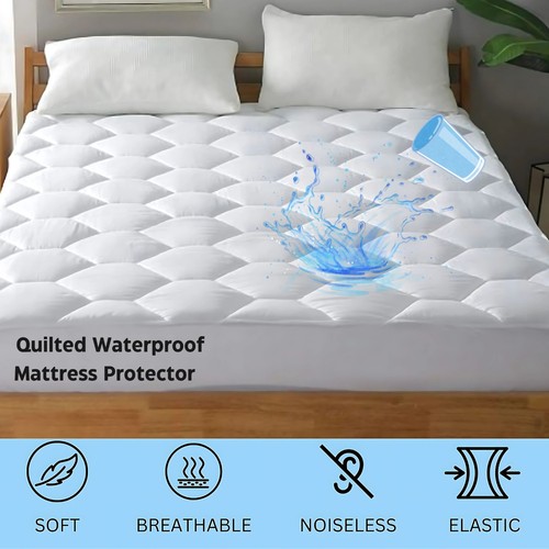 Waterproof Quilted Mattress Protector 30cm Extra Deep Fitted Bed Cover – White - Picture 8 of 18