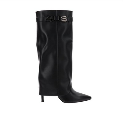 4US Frauen Stiefel Hoch Mit Revers Und Absatz Italienisch By Paciotti - Schwarz