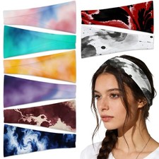 8pc Tie Dye Headbands Set for Women 4" Wide Workout Headband Boho Elastic Non-Sl