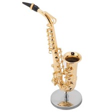 Mini Tenor Saxophone Model with Stand Case Brass Musical Ornament Gift Decor