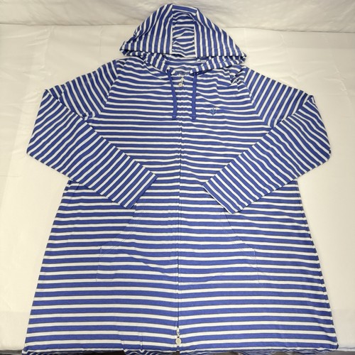 COOLIBAR SPF 50+ Sun Protection Blue Striped Full Zip Cabana Hoodie Dress Large - Picture 11 of 23