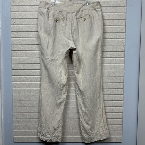Ann Taylor Julie Beige 100% Linen Wide Leg Chino BOHO Dress Pants 14 (ACT 37x31) - Picture 4 of 15
