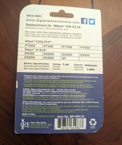 Digipower Digital Camera Lithium-Ion Rechargeable Battery Pack D-SLR-NIB - Picture 2 of 2