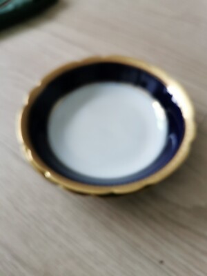 Vintage 2 Ahrenfeldt Limoges Bleilose Glasur Servierschalen Blau, Gold & Weiß (f)