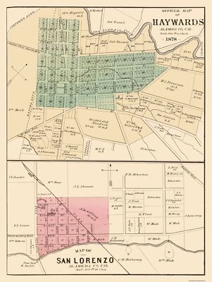 Historic City Map - Haywards San Lorenzo California - Thompson 1878 - 23 x 30.56