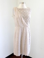 Ann Taylor Tan Floral Lace Silk Overlay Cocktail Evening Dress Size 6 Sheath