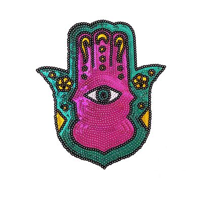 large hamsa sequin patch iron-on hand of fatima evil eye khamsah B179