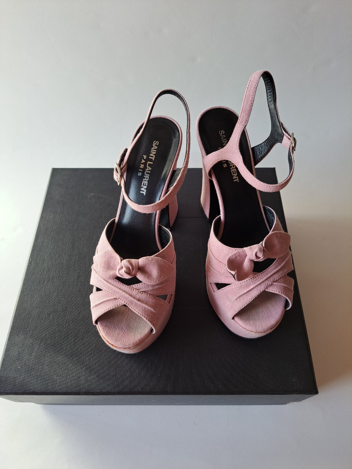 Sandali con tacco Yves Saint Laurent rosa denim plateau taglia 36