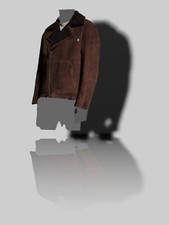 $1196 Neiman Marcus Mens Brown Shearling Collar Leather Moto Coat Jacket Size L