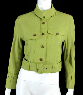 JOHN GALLIANO Spring 2001 Olive Green Belted Button-Front Cropped Jacket 40