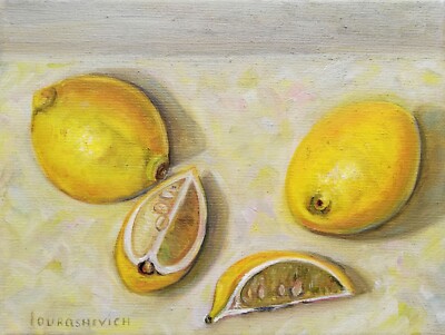 Lemons Painting Original Still Life Oil on Canvas Fruit Wedges Citrus Fine Art