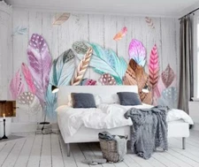 3D Colorful Feather Wallpaper Wall Mural Removable Self-adhesive Sticker 825