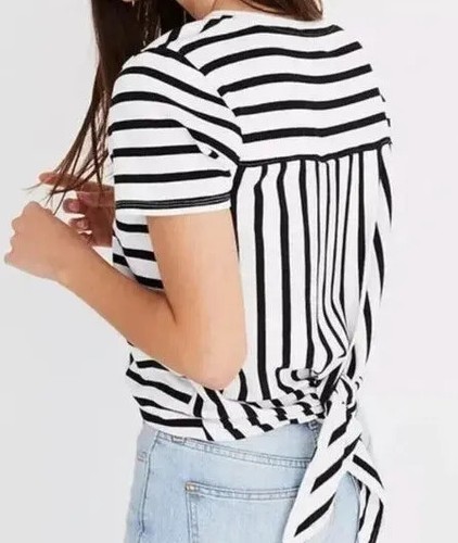 MADEWELL Striped Tie-Back Tee Size Medium Black & White 100% Cotton Women’s