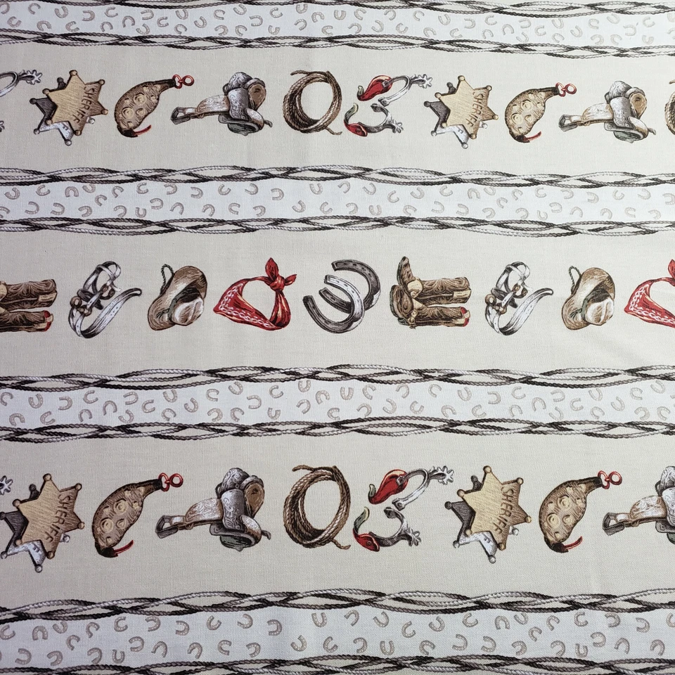 COWBOY WESTERN PRINT STRIPE 100% COTTON UPHOLSTERY FABRIC 54" BY THE YARD - Image 2 of 4