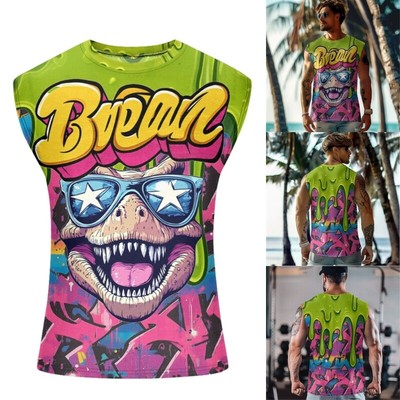 Men s Workout Sleeveless Colorful Graphics 3D Printed Tanks Top Vest Shirt