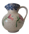 Original Parsley Pottery Magnolia Handled Lip Pitcher Signed Sponged Blue Pink — photo 3