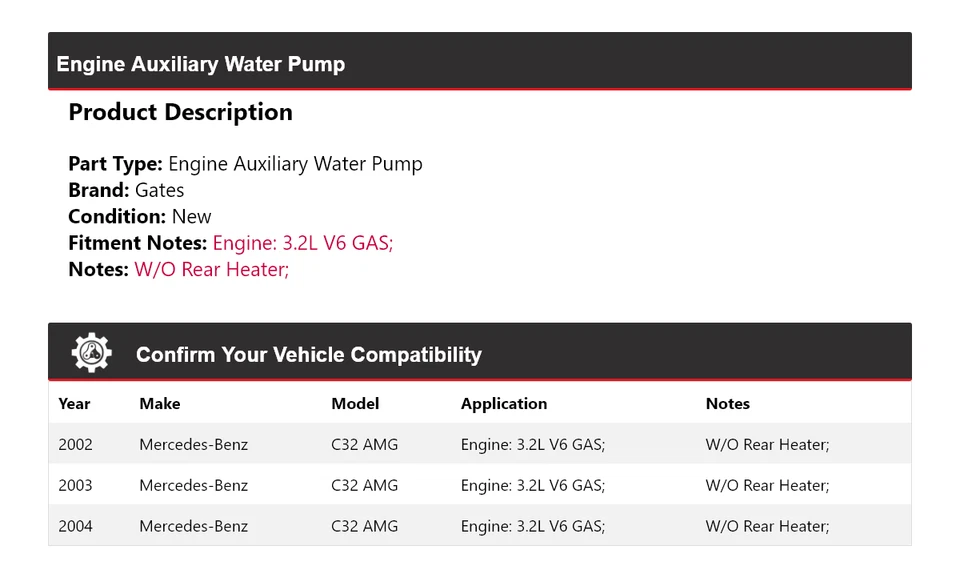 Puertas auxiliares de bomba de agua para motor Mercedes-Benz C32 AMG 2002-2004 2003 Foto 2 de 4