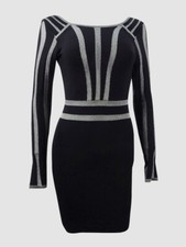 $220 Guess Women's Black Long Sleeve Boat Neck Metallic Sheath Dress Size 6