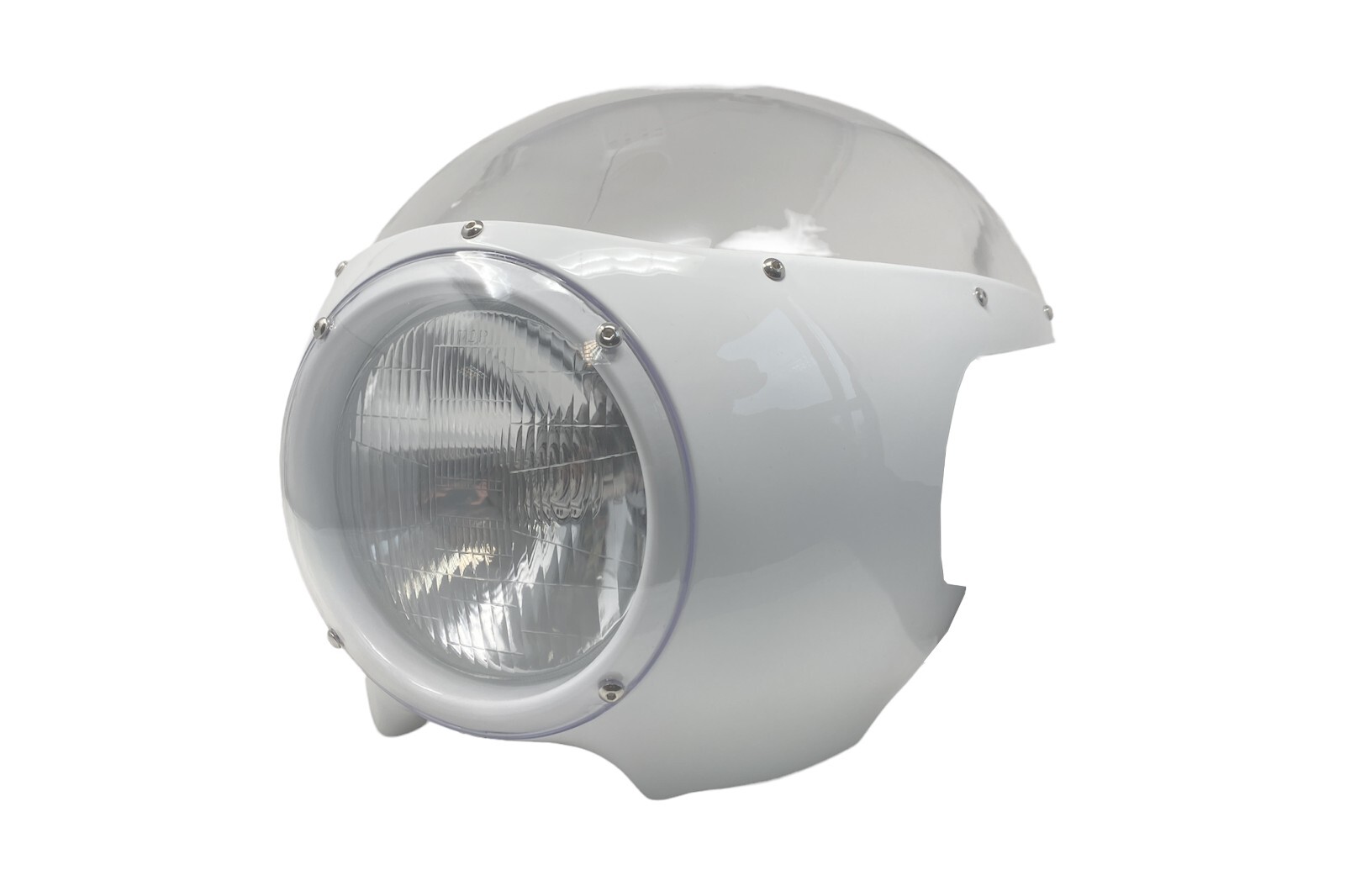 WHITE Headlight Cafe Racer Fairing Cowl with 6 3/4 inch Black Headlight