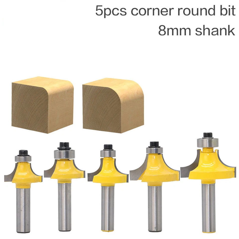 5 Bit Round Over Edge Forming Router Bit Set - 8mm Shank Woodworking cutter - Image 2 of 4
