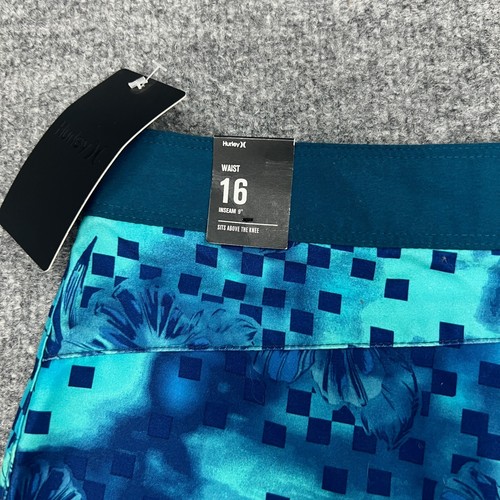 Hurley Board Shorts Boys 16 Blue Gaze Floral Print 9 Inch Inseam Swim Trunks - Picture 8 of 11
