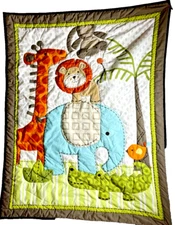 Cuddle Time Baby Blanket Quilt Elephant Lion Monkey Giraffe Alligator 33" x 42”