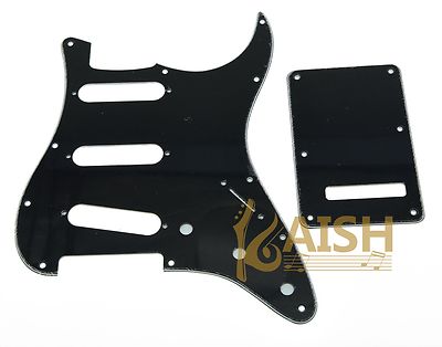 ST Schlagbrett, Trem Cover und Schrauben SSS schwarz 3-lagig für Fender Strat