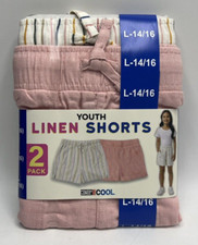 Girls Size L 14/16 32 Degrees Cool 2-Pack Linen Shorts Pink Striped