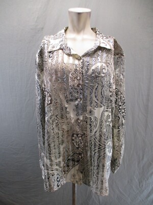 Brown Stone Studio Size 24W Women Paisley Collar Long Sleeve Button Up Shirt 862