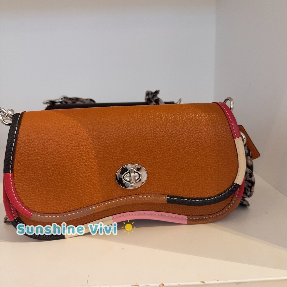 NWT Coach Wavy Dinky Bag Coachtopia Brown Leather Rainbow