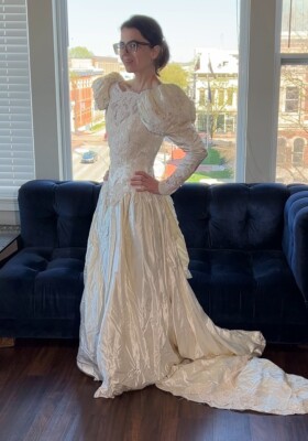 vintage pearl wedding dress 1970s Victorian Lace With Clutch Made to your measurements and customizations! Pearl Wedding Dresses | Kleinfeld