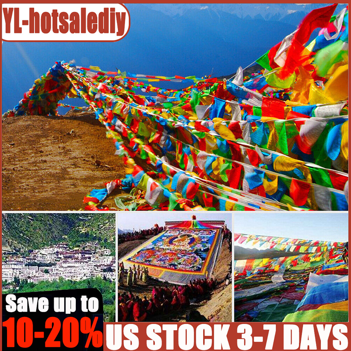 20Pcs Prayer Flags Tibetan Wind Horses Buddhist Mantra Satin Meditation Flags US