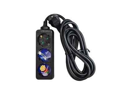 REV 0512247555 3-Way Power Strip for Angled Plug, 3 m, 3500 W, Black