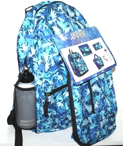 DINOSAUR DESIGN SCHOOL BAG BACKPACK BOYS 6 PC SET BLUE + BONUS - Picture 4 of 9