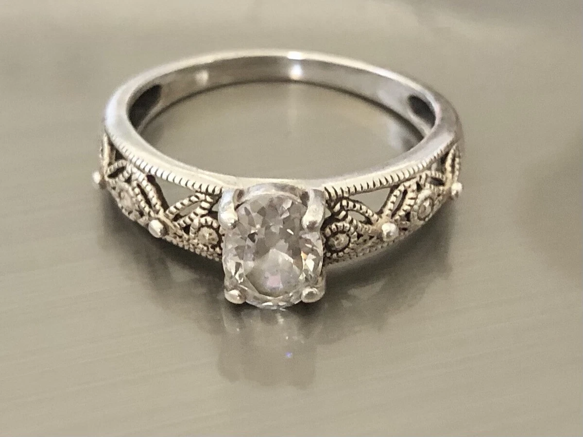 Signed RJ Sterling Silver 925 Ornate Band 8mm Wide Cubic Zirconia
