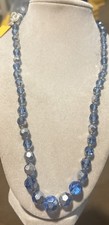 Vintage Blue Aurora Borealis AB Crystal Faceted Beaded 22 Necklace Rhinestone