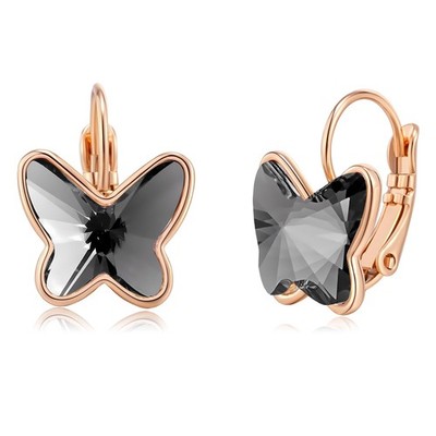 Austrian Crystal Butterfly Earrings Drop Leverback Earrings for Women 14K R - 03