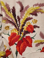 VTG 40s Bungalow Exotic Floral- 2 PANELS CURTAINS DRAPES Fabric TROPICAL