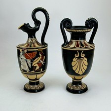 Set of 2 Ancient Greek Style Vases Black Figure Pottery Achilles Trojan War Art