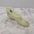 Vtg Fenton Satin Custard Uranium Glass Slipper Shoe Hand Painted Pink Flowers