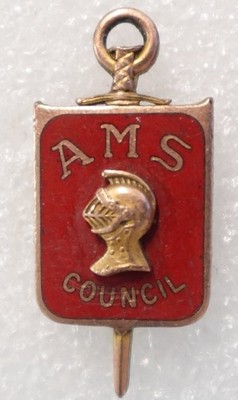 AMS Council Pinback Button Knight Helmet Shield Vintage