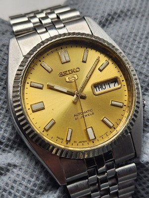 Boxed President Seiko 5 SNXJ Date/Day Fluted 7S26-0560 Men Watch Japan 