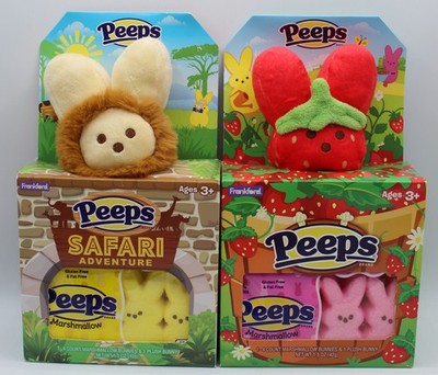 2x - Peeps Marshmallows & Plush Bunny Gift Sets Strawberry & Lion 1.5oz/4ct New