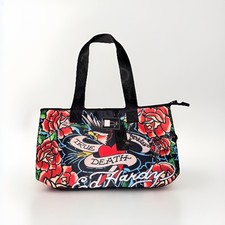 NEW EXCLUSIVE ED HARDY LULU PRINT TATTOO SKULL SHOULDER TOTE BAG TOP ZIP